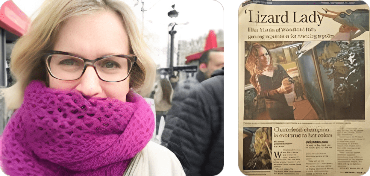 Woman wearing glasses and purple scarf